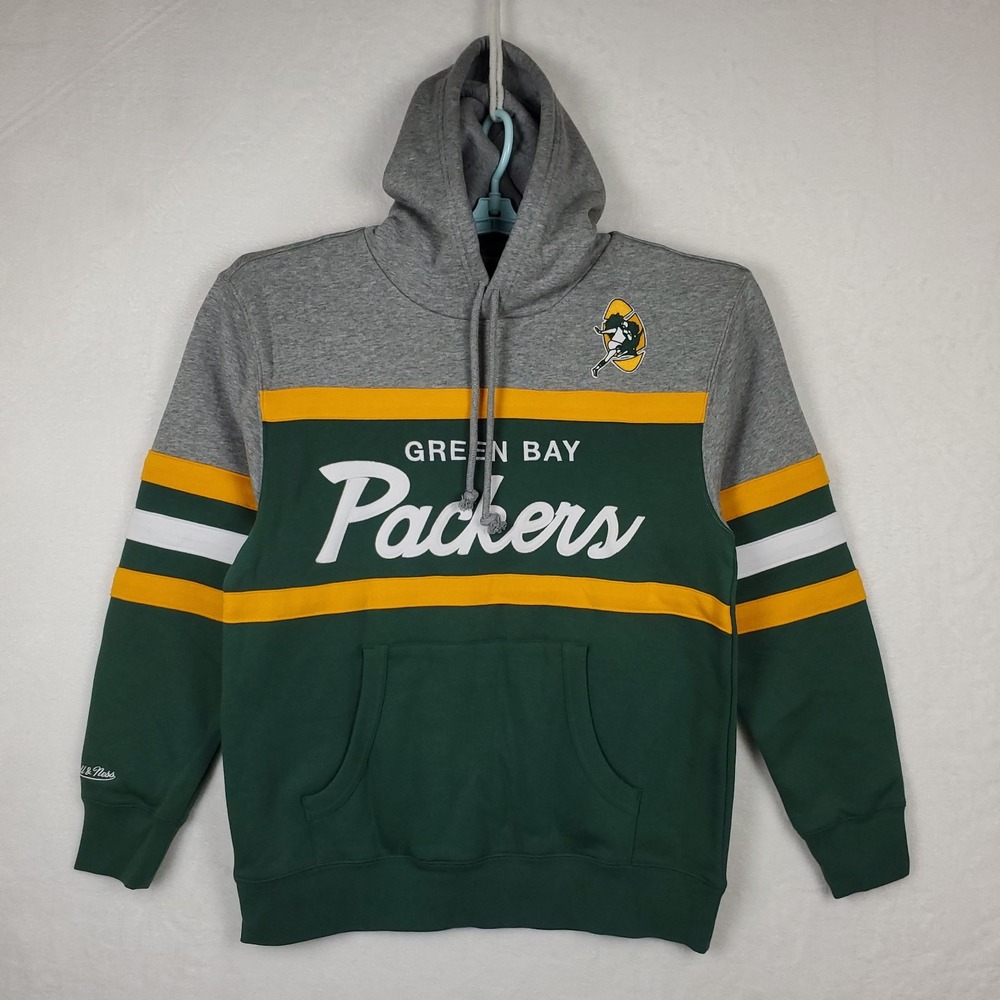 Green Bay Packers Mitchell & Ness Large Hoodie Script Logo Green Gray Yellow NWT - Picture 2 of 8
